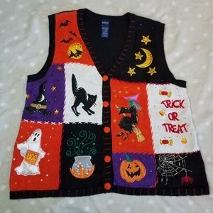 Vintage Basic Editions Halloween Spooky Cute Sweater Vest Beaded Women's XL